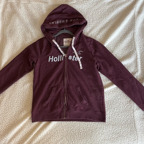 Hollister Zip Up Logo Hoodie Sweatshirt - Maroon - Size Large - Picture 3 of 5